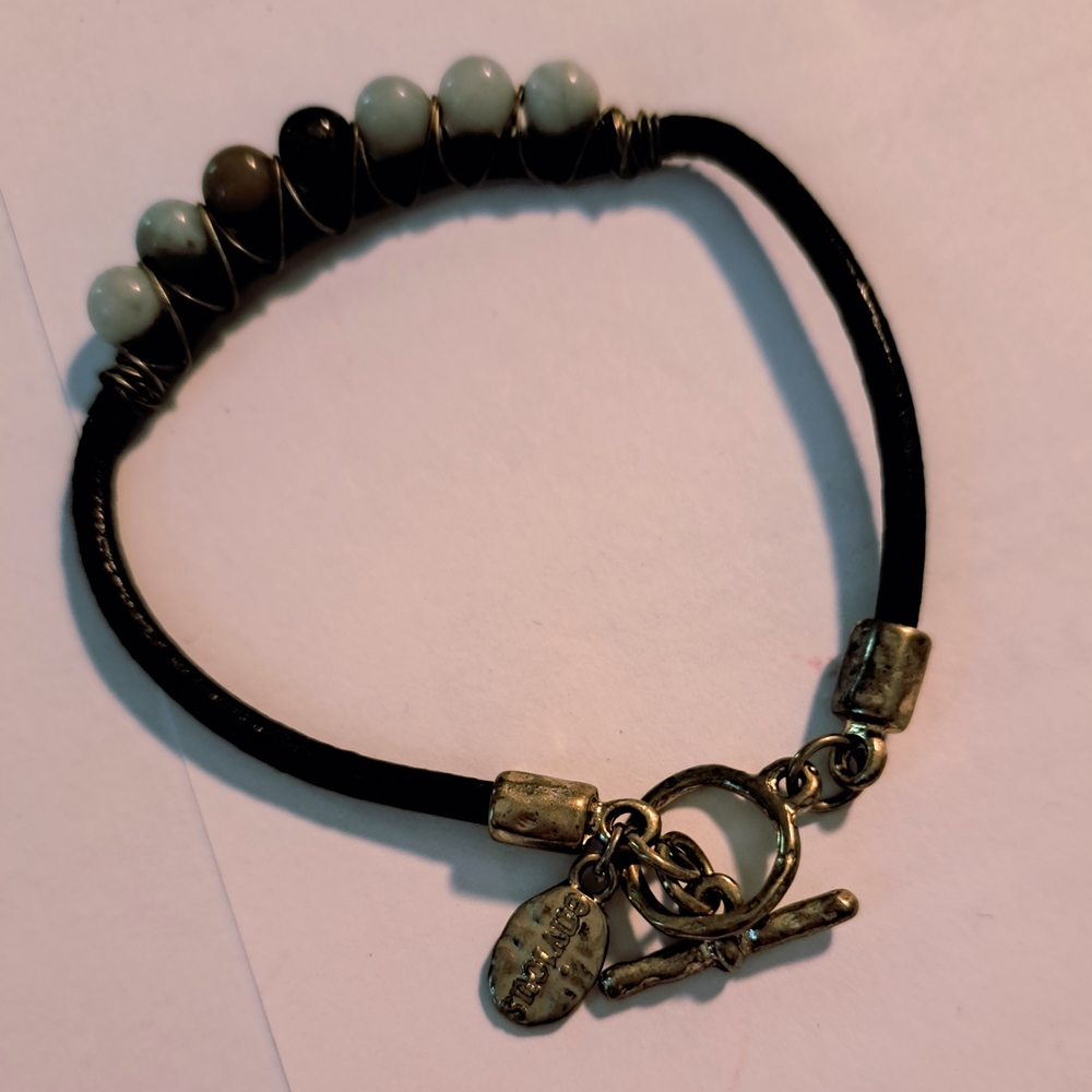 Envious Blue Amazonite And Leather Chic Beaded Bracelet with Earthy Tones